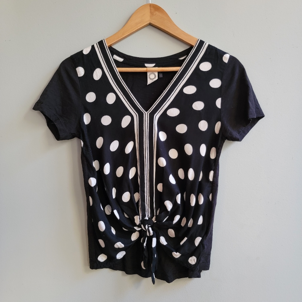 Anthropologie Black and White Polka Dot Size XS cropped shirt